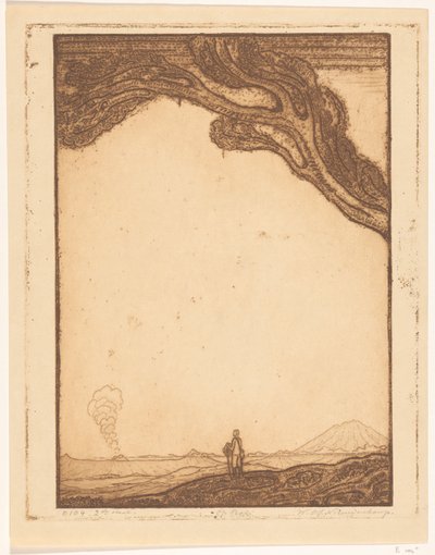 Man in een vulkanisch landschap op Bali door Wijnand Otto Jan Nieuwenkamp (signed by artist)