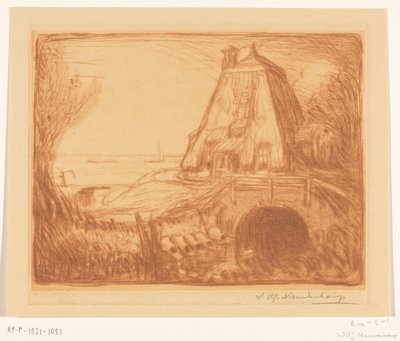 Onderstuk van een watermolen bij Gouda door Wijnand Otto Jan Nieuwenkamp (signed by artist)