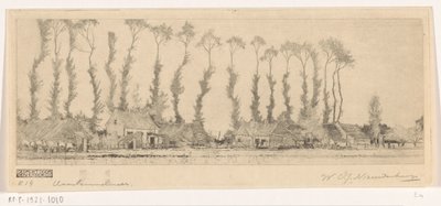 Rij bomen achter woningen in de Haarlemmermeer door Wijnand Otto Jan Nieuwenkamp (signed by artist)