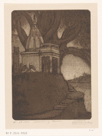 Tempel in Benares bij avond door Wijnand Otto Jan Nieuwenkamp (signed by artist)