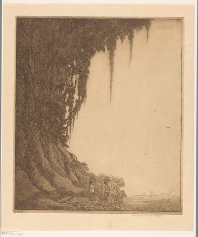 Twee vrouwen met een schaal met fruit op hun hoofd op Bali door Wijnand Otto Jan Nieuwenkamp (signed by artist)