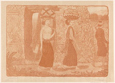 Vrouwen die objecten vervoeren op hun hoofd bij een tempel op Bali door Wijnand Otto Jan Nieuwenkamp (signed by artist)