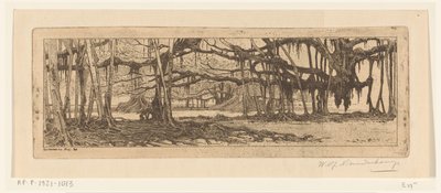 Waringinbomen in een tuin in Buitenzorg door Wijnand Otto Jan Nieuwenkamp (signed by artist)