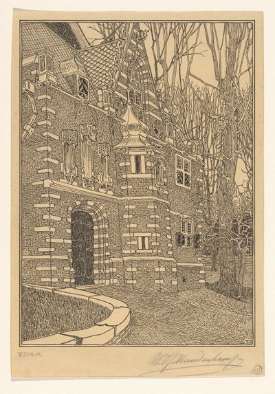 Zuiderportaal van de Grote of Sint-Nicolaaskerk te Edam door Wijnand Otto Jan Nieuwenkamp (signed by artist)