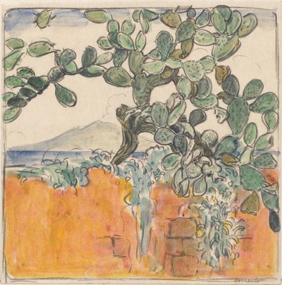 Gezicht met cactus op de berg Vesuvius vanuit Sorrento door Wijnand Otto Jan Nieuwenkamp