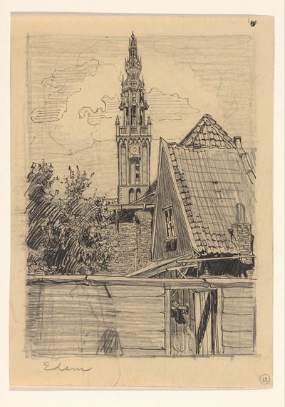 Gezicht op de Speeltoren van de Onze-Lieve-Vrouwekerk te Edam door Wijnand Otto Jan Nieuwenkamp
