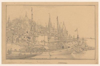 Rivieroever met schepen te Benares door Wijnand Otto Jan Nieuwenkamp