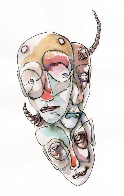 Complexe gezichten in aquarel door Wildemar Doomgriever