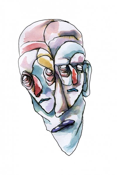 Peinzende, abstracte gezichten door Wildemar Doomgriever