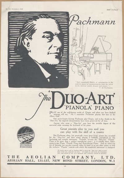 Aeolian Company Pianolas, 1924 door Wilfred Fryer