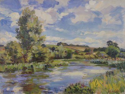 Een zonovergoten rivierlandschap door Wilfred Gabriel de Glehn