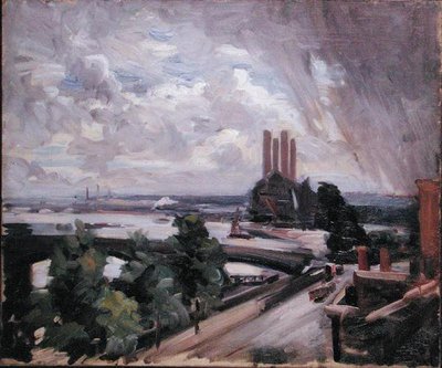 Battersea Bridge vanaf Cheyne Walk, Chelsea door Wilfred Gabriel de Glehn