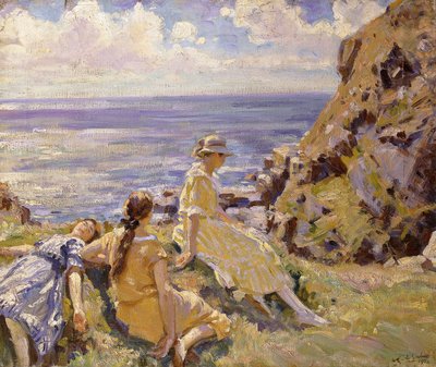 De Nichtjes van de Kunstenaar op de Kliffen bij Frying Pan, Cadgwith, Cornwall door Wilfred Gabriel de Glehn