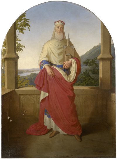 De heilige Leopold voor een Donauzicht en de Leopoldsberg op de achtergrond door Wilhelm August Rieder