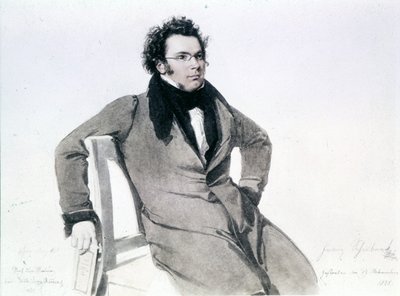 Franz Schubert (1797 - 1828), aquarel door August Reider door Wilhelm August Rieder