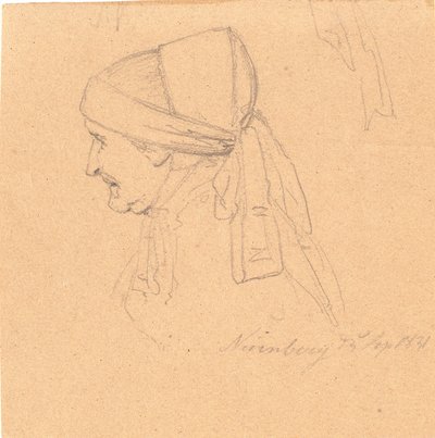 Hoofd van een oude vrouw. Profiel naar links door Wilhelm Bendz