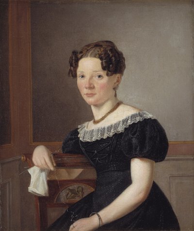 Vrouw met haar breiwerk. Een van de zussen van de kunstenaar (?) door Wilhelm Bendz