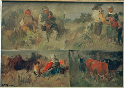 Verzamelbeeld: vier landelijke scènes door Wilhelm Busch