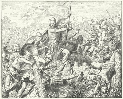 Arnulf van Karinthië bestormt de Normandische verdediging aan de rivier de Dyle, 891 door Wilhelm Camphausen