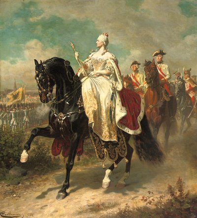 Keizerin Maria Theresia te paard inspecteert Oostenrijkse troepen door Wilhelm Camphausen