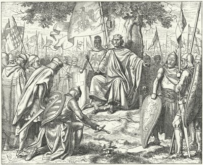 Onderwerping van de Saksische prinsen aan de Heilige Roomse Keizer Hendrik IV in Spira na hun nederlaag in de Slag bij Langensalza door Wilhelm Camphausen