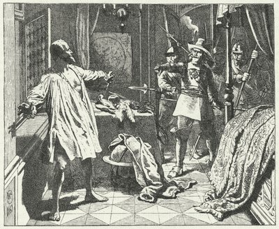 De moord op Albrecht von Wallenstein, Boheemse generaal in het leger van het Heilige Roomse Rijk in de Dertigjarige Oorlog door Wilhelm Camphausen