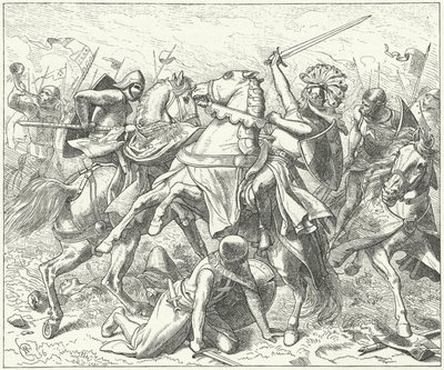 De rebellenhertog Rudolf van Zwaben dodelijk gewond in de Slag bij de Elster door Wilhelm Camphausen