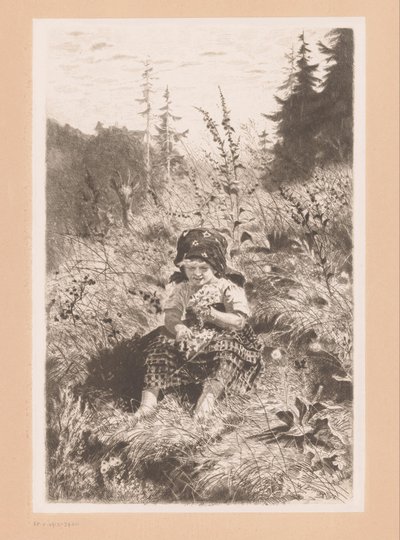 Meisje zittend in een weide door Wilhelm Carl August Zimmer
