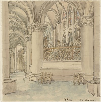 Interieur van de Notre-Dame te Parijs door Wilhelm Cornelis Bauer