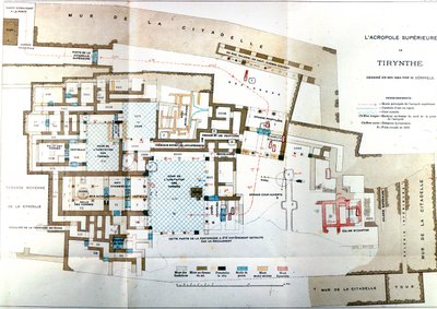 Kaart van de oude stad Griekenland Tiryns, Heinrich Schliemann, Parijs door Wilhelm Doerpfeld
