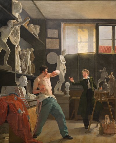 Een Beeldhouwer (Christen Christensen) in zijn Atelier werkend naar het Leven door Wilhelm Ferdinand Bendz