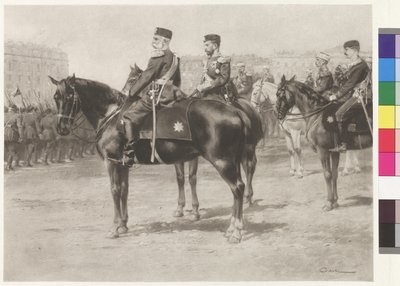 Keizer Franz Joseph I en tsaar Nikolaus II bij de parade op het Champ-de-Mars in St. Petersburg door Wilhelm Gause