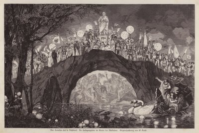 Festival ter ere van de kunstenaar Peter von Cornelius in het Malkastenpark, Düsseldorf, Duitsland (gravure) door Wilhelm Gause