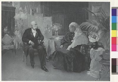 Koningin Victoria en keizer Franz Joseph in het Hotel du Cimiez in Nice door Wilhelm Gause