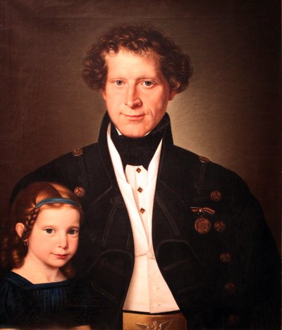 Smeltmeester Ferdinand Zimmermann met zijn dochter Marie} door Wilhelm Gottfried Bauer