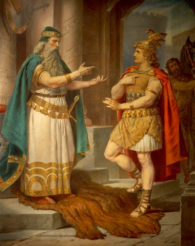 Koning Sigurd ontmoet de wijze kluizenaar Grypin, uit de Sigurd Saga, Benedenhal, ca. 1882-83 door Wilhelm Hauschild