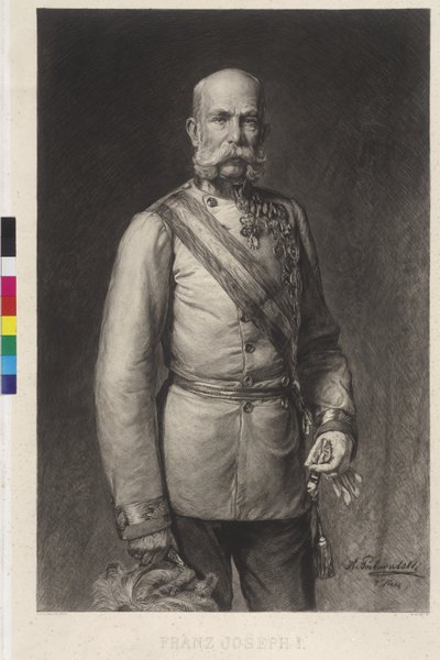 Franz Joseph I in gala-uniform van een veldmaarschalk, de gala-hoed in de hand door Wilhelm Hecht
