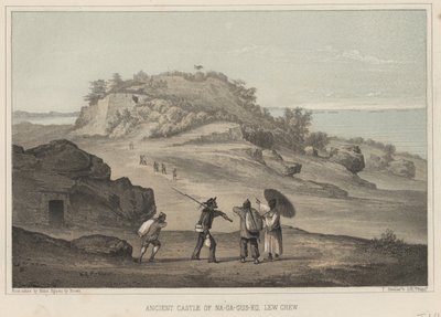 Oud kasteel van Na-Ga-Gus-Ko, Lew Chew, 1855 door Wilhelm Joseph Heine