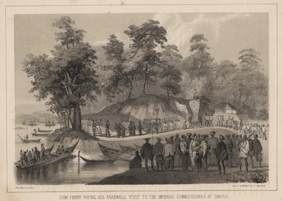 Com. Perry brengt zijn afscheidsbezoek aan de Keizerlijke Commissarissen in Simoda, 1855 door Wilhelm Joseph Heine