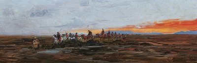Karavaan bij een waterplaats in het avondlicht door Wilhelm Kuhnert