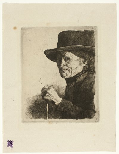 Oude man met een wandelstok door Wilhelm Maria Hubertus Leibl