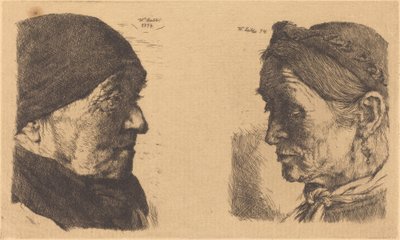Portret van een Oude Boerin, in Profiel naar Rechts, en Boerin met Gesloten Ogen door Wilhelm Maria Hubertus Leibl