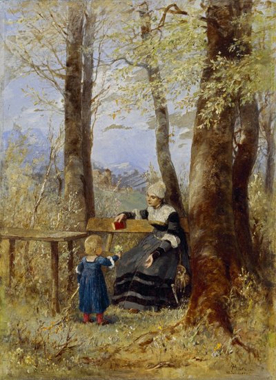 Moeder met kind in lentelandschap door Wilhelm Marc