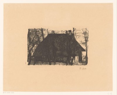 Boerderij tussen kale bomen door Wilhelm Maria Hubertus Leibl (signed by artist)