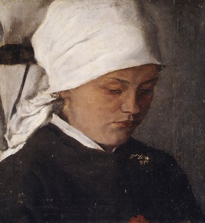 Boerenmeisje met een witte hoofddoek, 1885 door Wilhelm Maria Hubertus Leibl