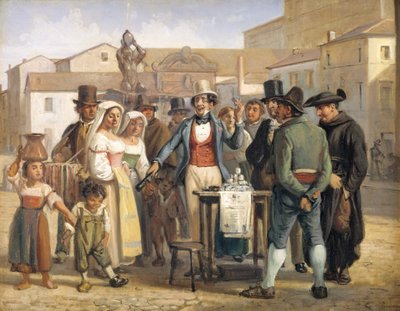 Een Charlatan die Schoensmeer Verkoopt op het Piazza Barberini in Rome door Wilhelm Marstrand