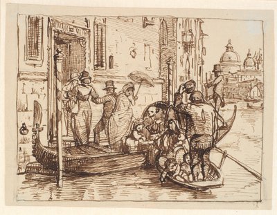 Uitstappen uit een gondel in Canal Grande in Venetië. Op de achtergrond Santa Maria delle Salute door Wilhelm Marstrand