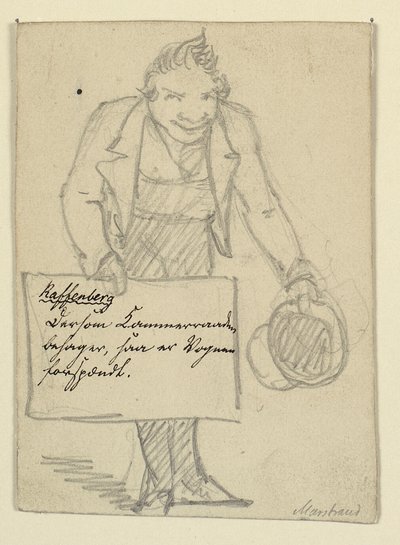 Buigende koetsier. Uitnodiging (voor Raffenberg) door Wilhelm Marstrand