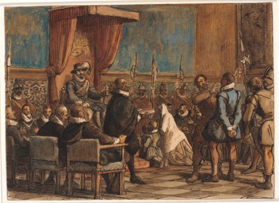 Chr. 4. laat de beul de ordeketen en het zwaard van de vervalser Christopher Rosenkrantz afnemen door Wilhelm Marstrand