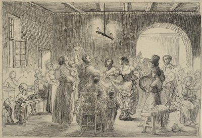 Dans in een kaaswinkel door Wilhelm Marstrand